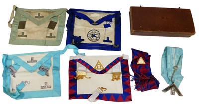 Lot 191 - Masonic regalia, comprising aprons, various...