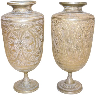 Lot 617 - A pair of early 20thC Indian brass vases,...