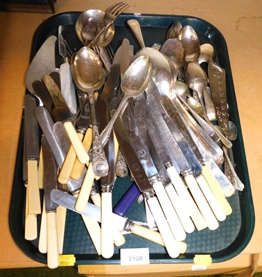 Lot 2120 - Flatware, to include ivorine handled knives,...