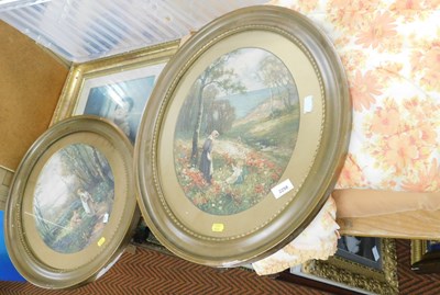 Lot 2258 - Two prints of Victorian pictures in oval gilt...