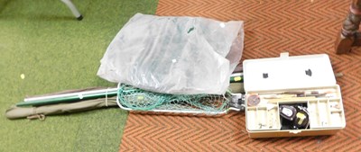 Lot 2275 - Fishing tackle to include nets, rods, box...