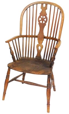 Lot 758 - A 19thC beech and elm wheel back Windsor chair,...
