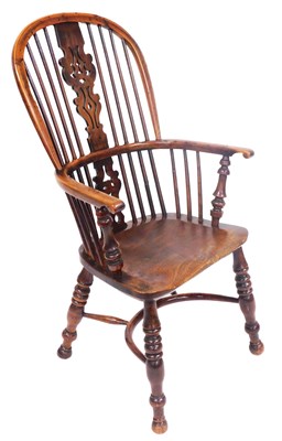 Lot 760 - A 19thC yew and elm Windsor chair, with a...