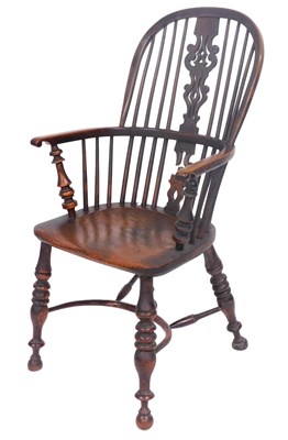 Lot 762 - A 19thC yew and elm Windsor chair, with a...