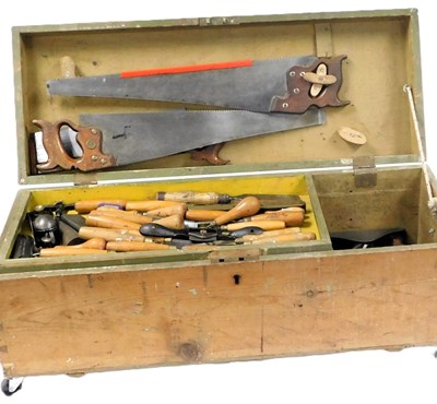 Lot 783 - A pine carpenter's tool chest, containing...