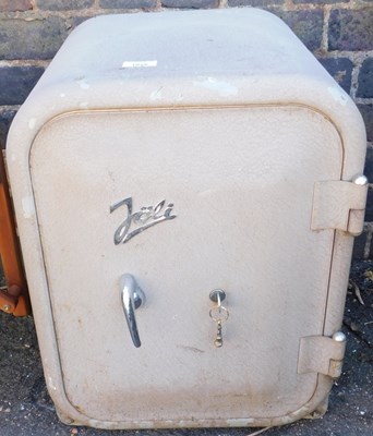Lot 1026 - A Joli metal safe, with key.