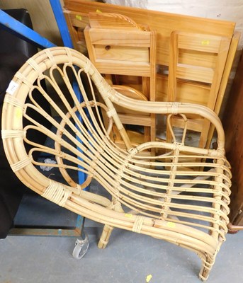Lot 1114 - A caned chair, together with two pine folding...