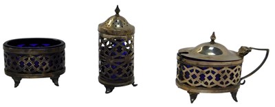 Lot 288 - A George V silver three piece cruet,...