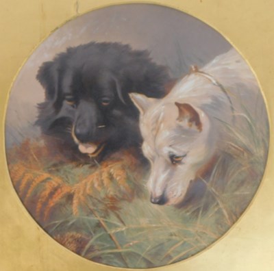 Lot 323 - After F Earl (19thC). Two dogs sniffing in the...