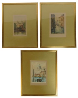 Lot 340 - Three colour etchings depicting Venetian...