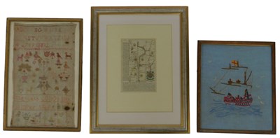 Lot 346 - A Victorian alphabetic and pictorial sampler,...