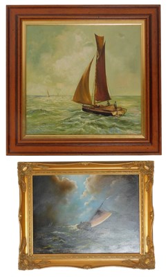 Lot 348 - A Sayer (20thC School). Fishing boat on choppy...