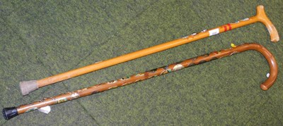 Lot 2247 - Two walking sticks, bearing badges for towns...