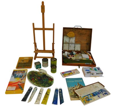 Lot 379 - Artist materials, to include a table top easel,...