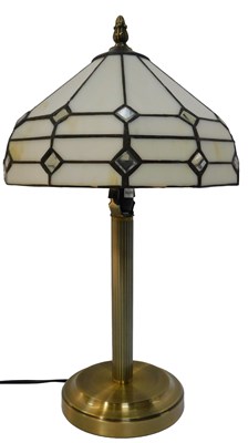 Lot 497 - A 20thC table lamp, with a leaded milk glass...