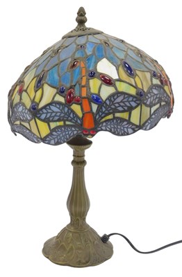 Lot 521 - A 20thC Tiffany style table lamp, the leaded...