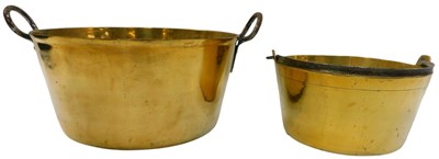 Lot 550 - A brass preserve pan, with two wrought iron...