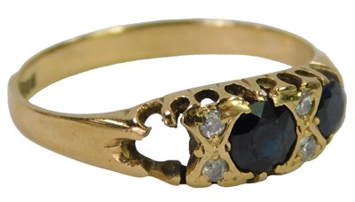 Lot 622 - A 9ct gold and sapphire ring, interspersed...