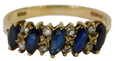 Lot 628 - A 9ct gold sapphire and diamond ring, size N/O,...