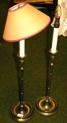 Lot 2288 - A pair of loaded brass candlestick table lamps,...