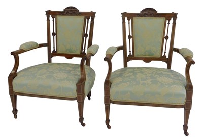 Lot 660 - A pair of late Victorian walnut open armchairs,...