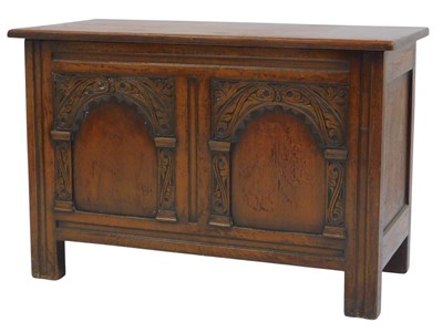 Lot 805 - An oak coffer, with double arched panel front,...