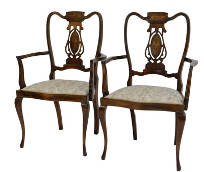 Lot 644 - A pair of Edwardian mahogany and marquetry...