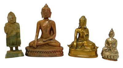 Lot 766 - A brass seated Buddha figure, the base filled...