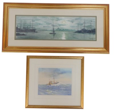 Lot 767 - Digby Page. Harbour scene with a sailing ship,...