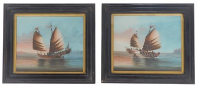 Lot 768 - Oriental School. Junks, oil on board, a...
