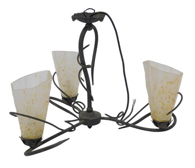 Lot 694a - A metal three branch chandelier, with frosted...