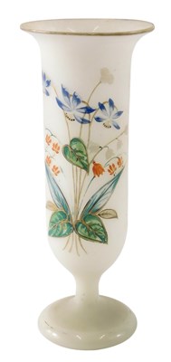 Lot 105 - A Victorian white opaque glass vase, decorated...