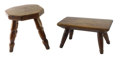 Lot 112 - A 19thC fruitwood rectangular stool, 25cm wide,...