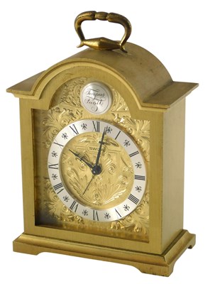 Lot 161 - A Swiza brass carriage timepiece, with scroll...