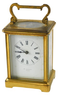 Lot 162 - A French brass carriage time piece, the white...