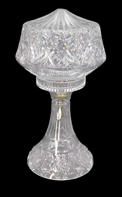 Lot 163 - A cut glass table lamp and shade, 40cm high.
