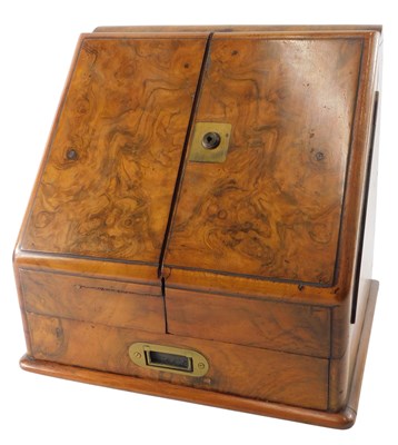 Lot 200 - A late 19thC walnut stationary box, the hinged...