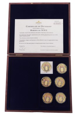 Lot 486 - A set of six Heroes of WWII medallion set, to...