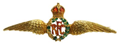 Lot 312 - A WWI RFC wings brooch, with central crown...