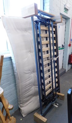 Lot 1563 - A folding bed settee, with oak block frame and...