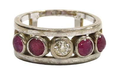 Lot 316 - A diamond and ruby five stone band, in an...