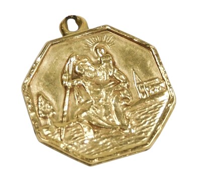 Lot 339 - A 9ct gold St Christopher pendant, 0.8g.