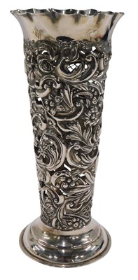 Lot 517 - A late Victorian silver vase, of tapering form,...