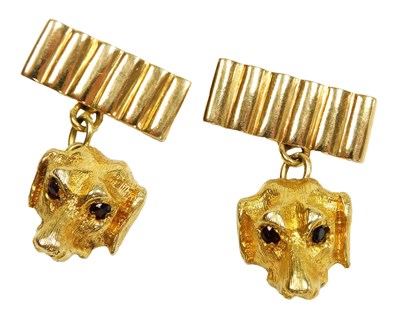 Lot 307 - A pair of 9ct gold dog's head and chain link...