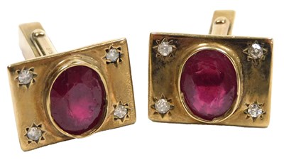 Lot 9 - A pair of ruby and diamond set cufflinks, each...