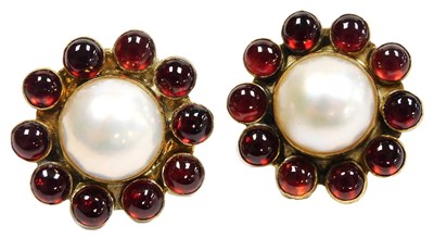 Lot 314 - A pair of blister pearl and cabochon garnet...