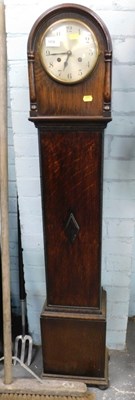 Lot 1578 - An oak cased grandmother clock,  silvered dial,...
