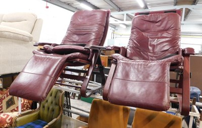 Lot 1590 - A pair of late 20thC wooden framed adjustable...