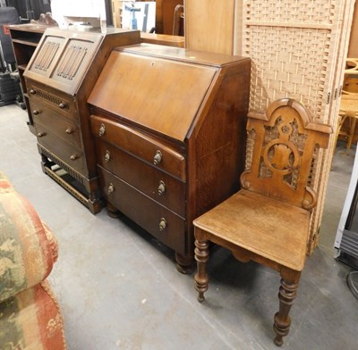 Lot 1599 - A group of furniture, comprising an oak bureau,...