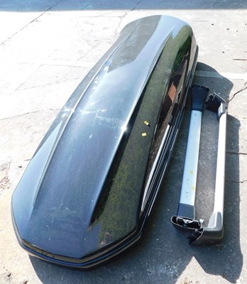 Lot 1649 - A BMW plastic car roof box, and aluminium rails.